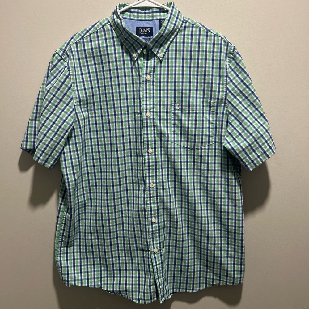 Chaps Green and Blue Casual Button Down Shirt
